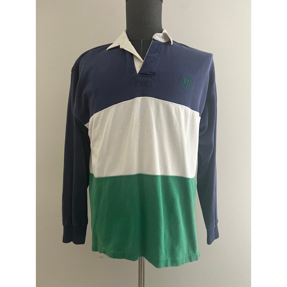 Vintage Chaps Ralph Lauren Long Sleeve Polo Colorblock Blue Green Size Large SG
